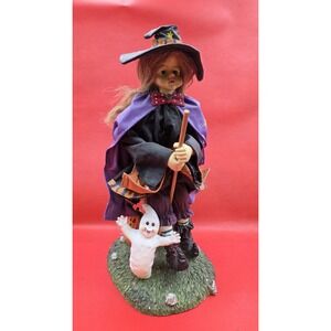 Vtg Halloween Witch Ghost Pumpkin‎ Jack-o'-lantern Figurine Resin & Paper-mâché